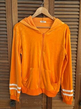Orange Velour Zip Hoodie/pants track suit for Women medium